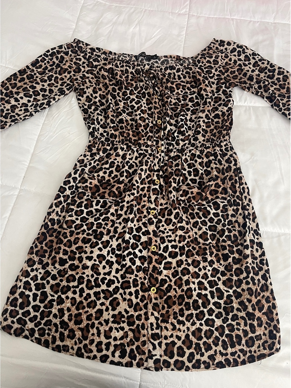 New York & Company Leopard Print Button  Front Dress